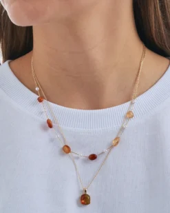Collier multirangs - Orange Agate