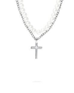Collier multirangs pour homme - White Pearls